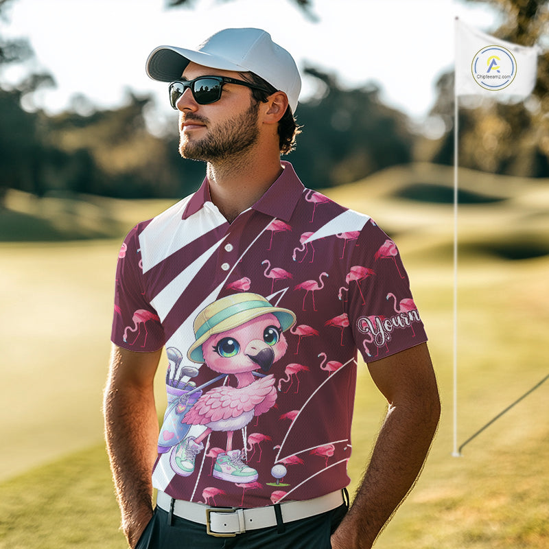 Cute Pink Flamingo Custom Pattern Funny Golf Shirts For Mens, Flamingo Golf Team Shirt NHT593