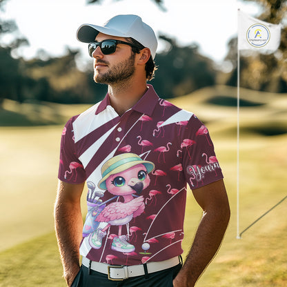 Cute Pink Flamingo Custom Pattern Funny Golf Shirts For Mens, Flamingo Golf Team Shirt NHT593