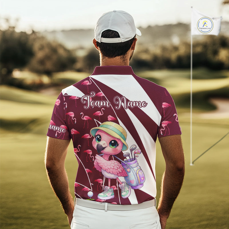 Cute Pink Flamingo Custom Pattern Funny Golf Shirts For Mens, Flamingo Golf Team Shirt NHT593