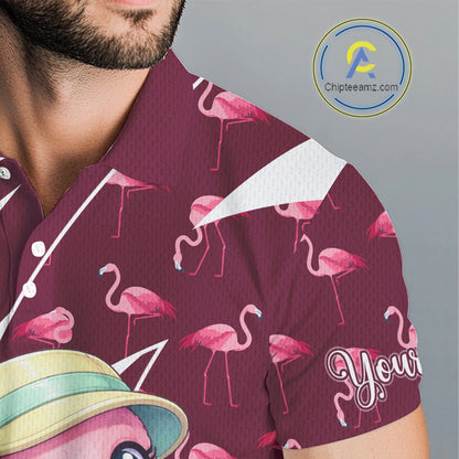 Cute Pink Flamingo Custom Pattern Funny Golf Shirts For Mens, Flamingo Golf Team Shirt NHT593