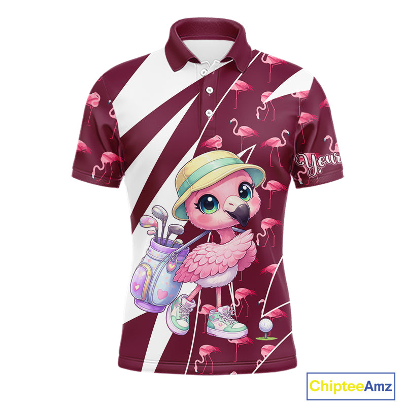 Cute Pink Flamingo Custom Pattern Funny Golf Shirts For Mens, Flamingo Golf Team Shirt NHT593