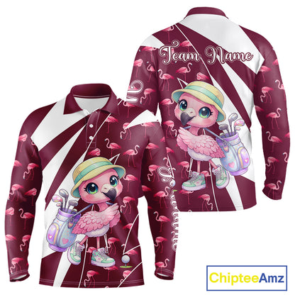 Cute Pink Flamingo Custom Pattern Funny Golf Shirts For Mens, Flamingo Golf Team Shirt NHT593