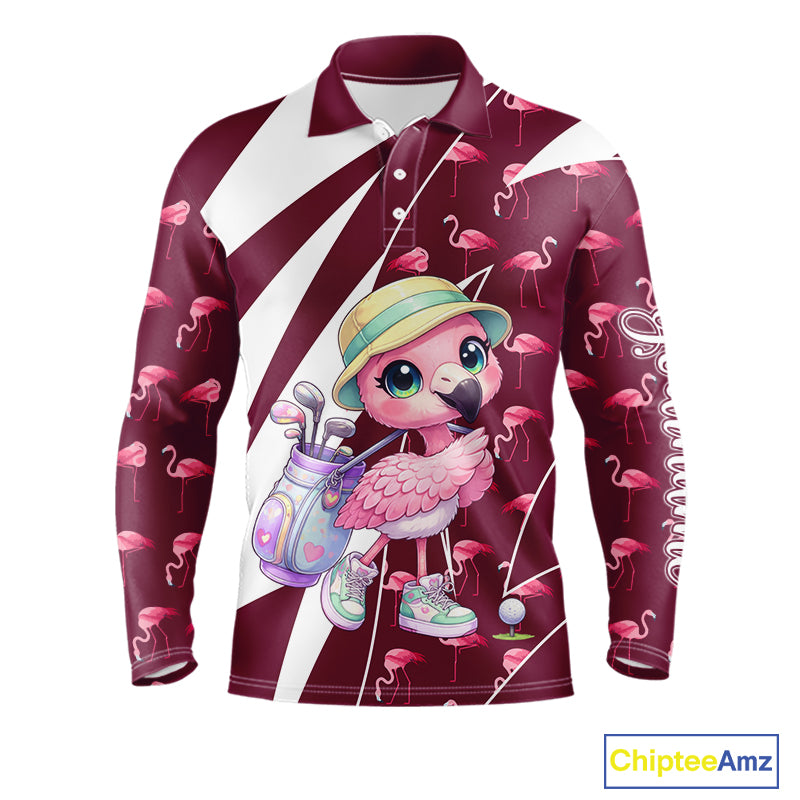 Cute Pink Flamingo Custom Pattern Funny Golf Shirts For Mens, Flamingo Golf Team Shirt NHT593