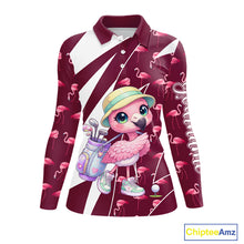Load image into Gallery viewer, Cute Pink Flamingo Custom Pattern Funny Golf Shirts For Women, Flamingo Golf Team Shirt NHT593