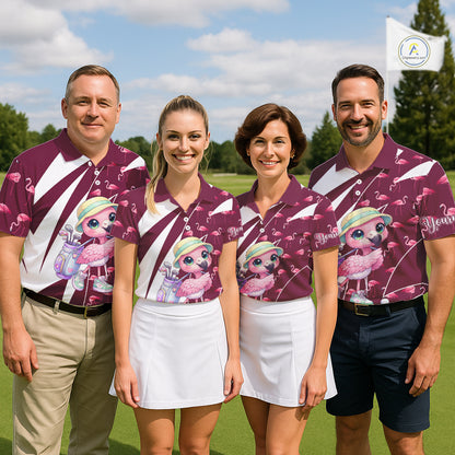 Cute Pink Flamingo Custom Pattern Funny Golf Shirts For Mens, Flamingo Golf Team Shirt NHT593