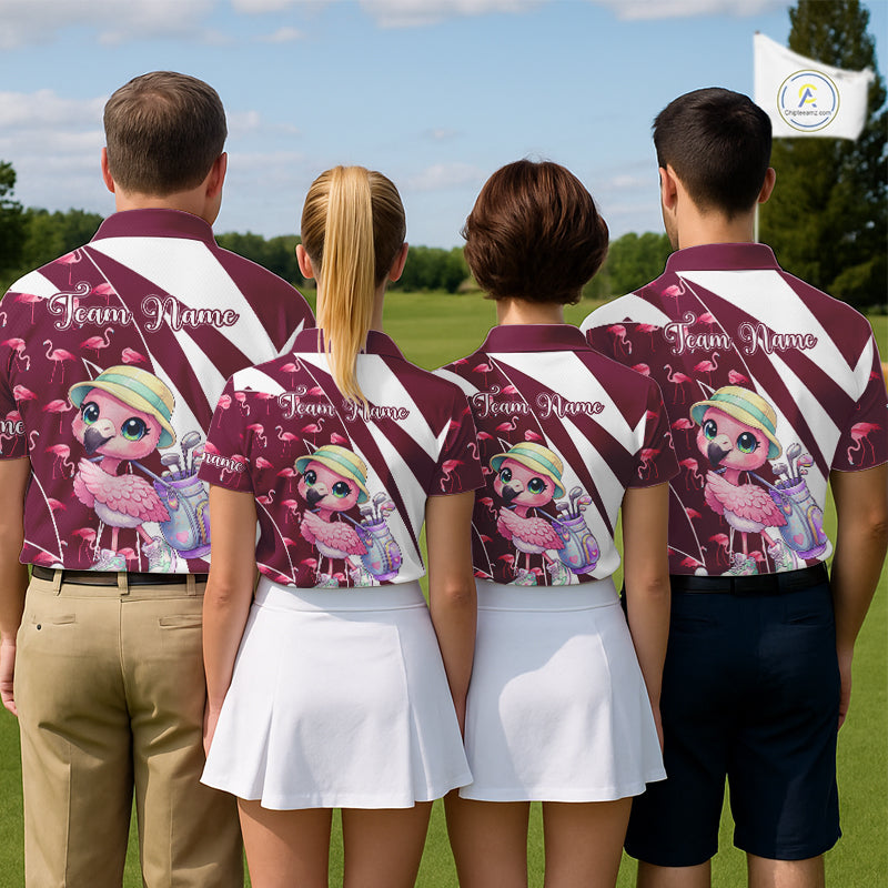 Cute Pink Flamingo Custom Pattern Funny Golf Shirts For Mens, Flamingo Golf Team Shirt NHT593