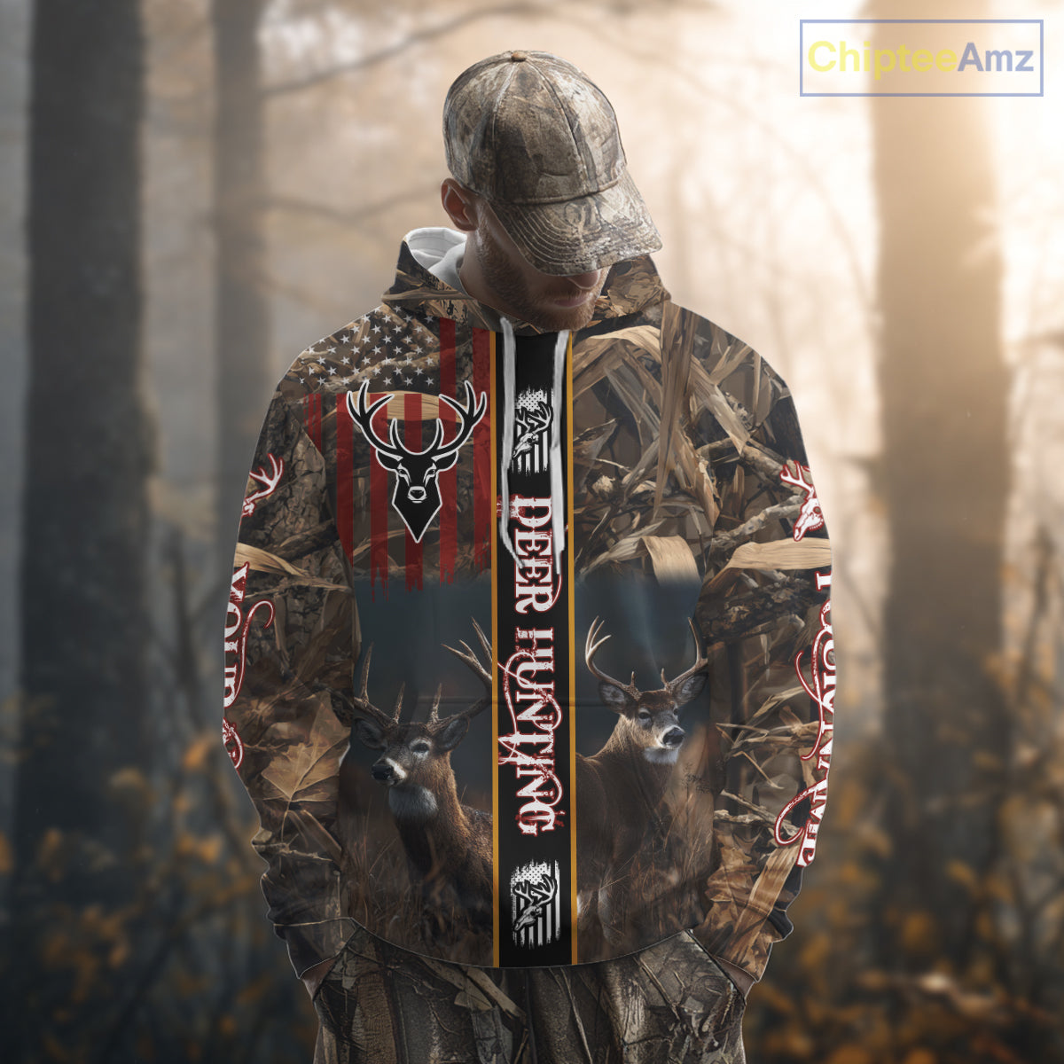 Whitetail Deer Camouflage US Flag Personalized Hunting Shirts, Hoodie Hunting Gift NHT321