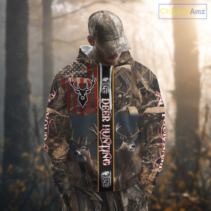 Whitetail Deer Camouflage US Flag Personalized Hunting Shirts, Hoodie Hunting Gift NHT321