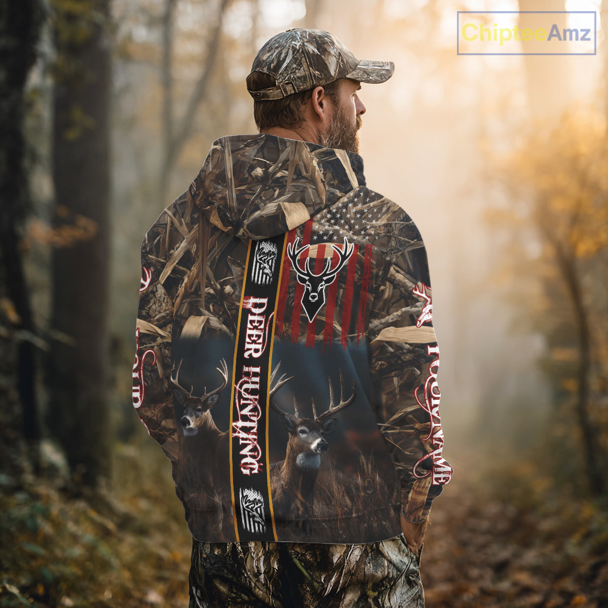 Whitetail Deer Camouflage US Flag Personalized Hunting Shirts, Hoodie Hunting Gift NHT321