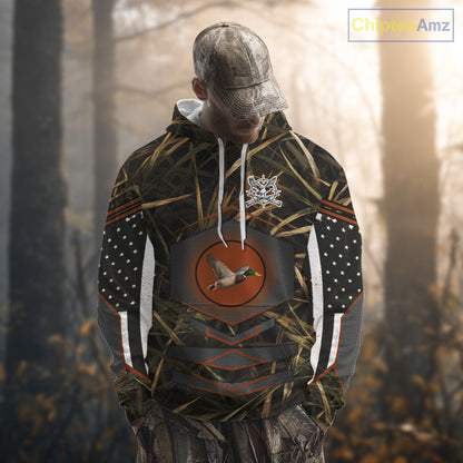 Duck Hunting Shirt with US Flag Camo – Personalized All Over Print Waterfowl Clothing NHT170