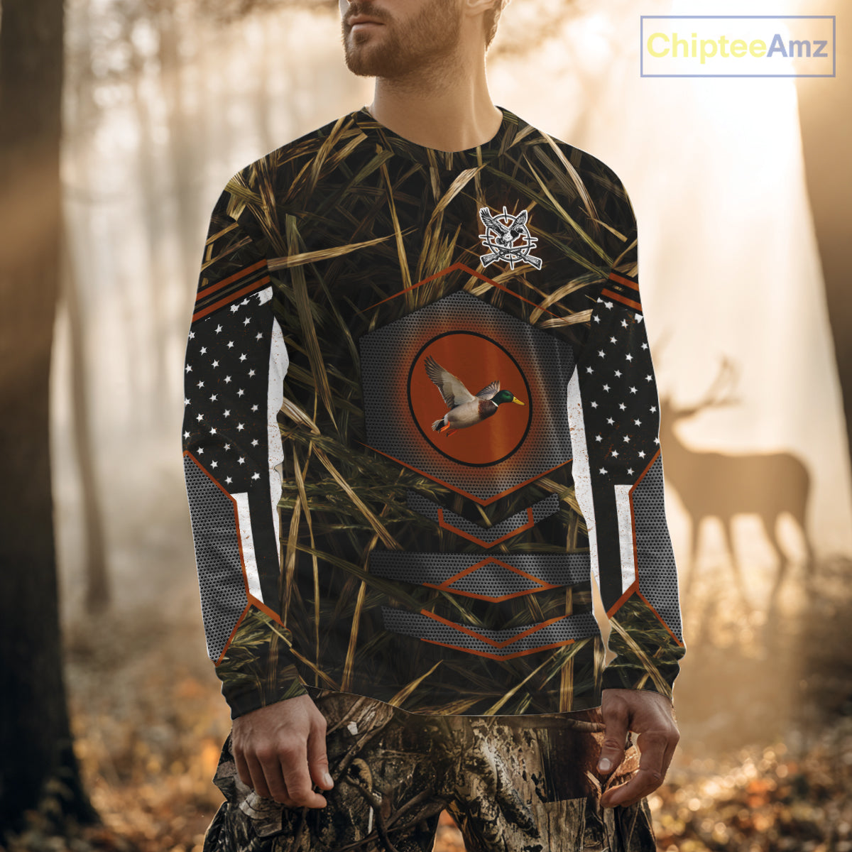 Duck Hunting Shirt with US Flag Camo – Personalized All Over Print Waterfowl Clothing NHT170