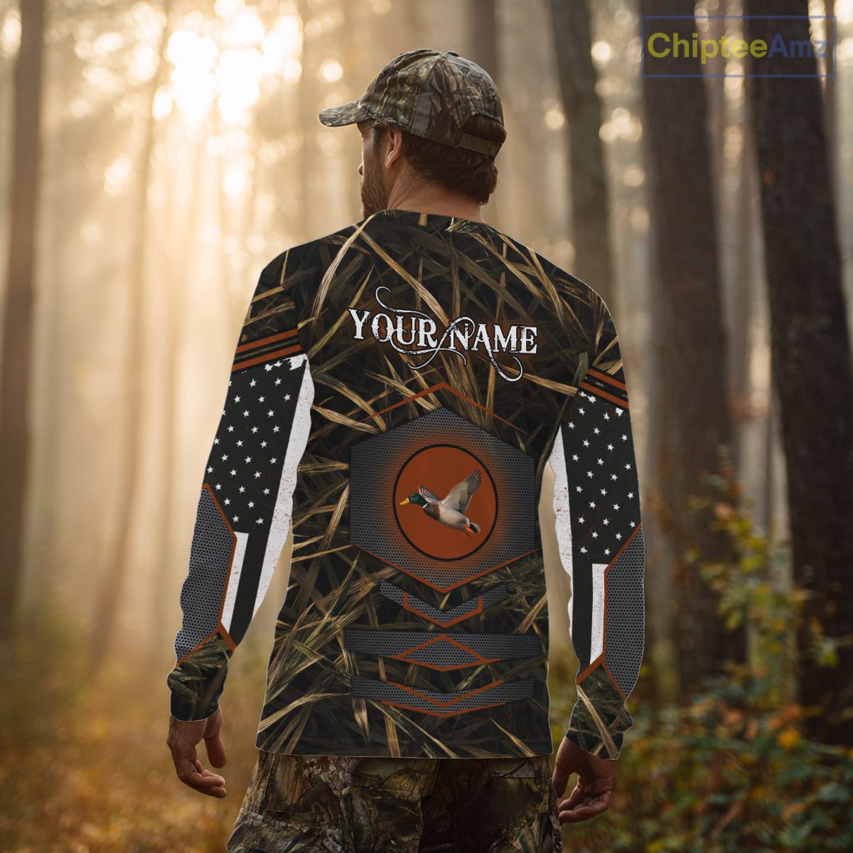 Duck Hunting Shirt with US Flag Camo – Personalized All Over Print Waterfowl Clothing NHT170