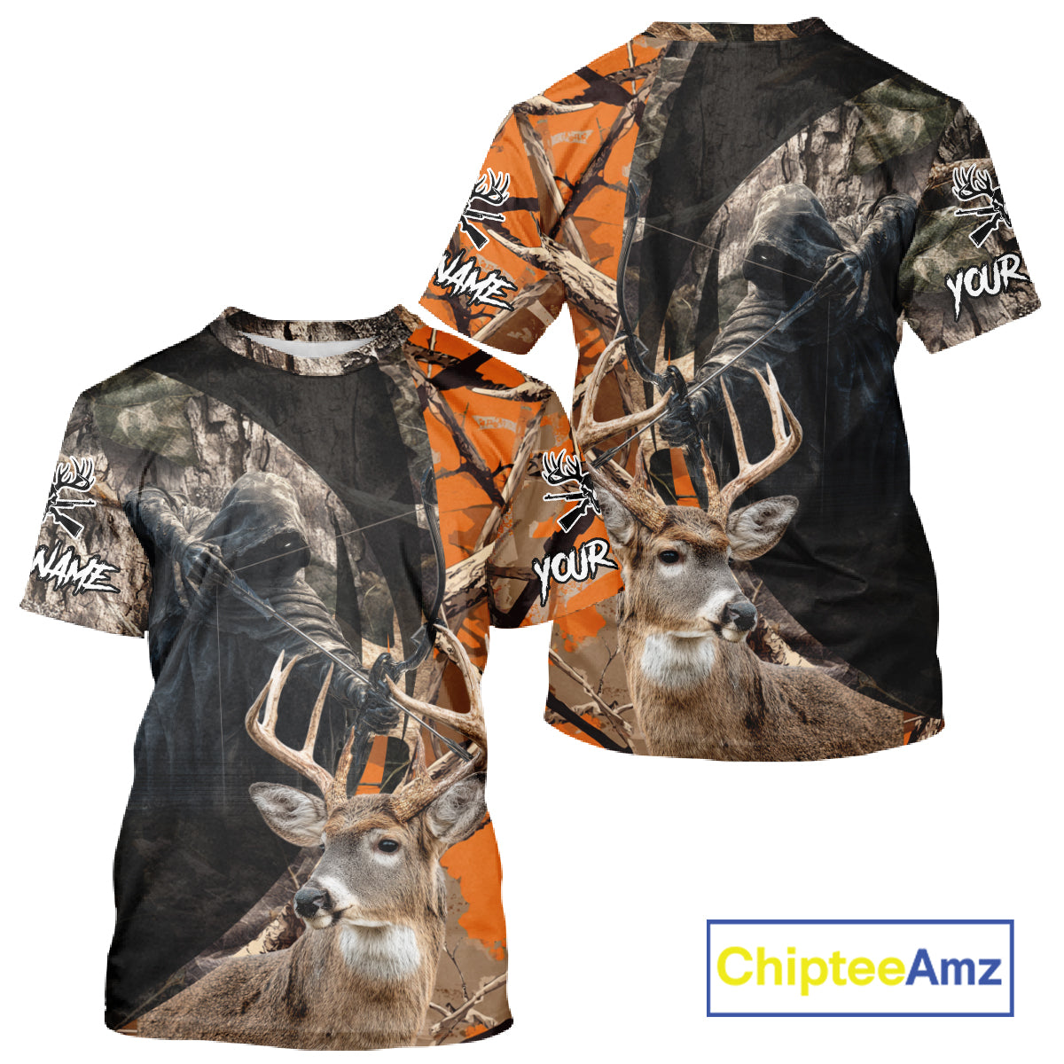 Deer Hunting Grim Reaper Camo Orange 3D All Over Printed Shirt, Personalized Hunting Shirt NHT269