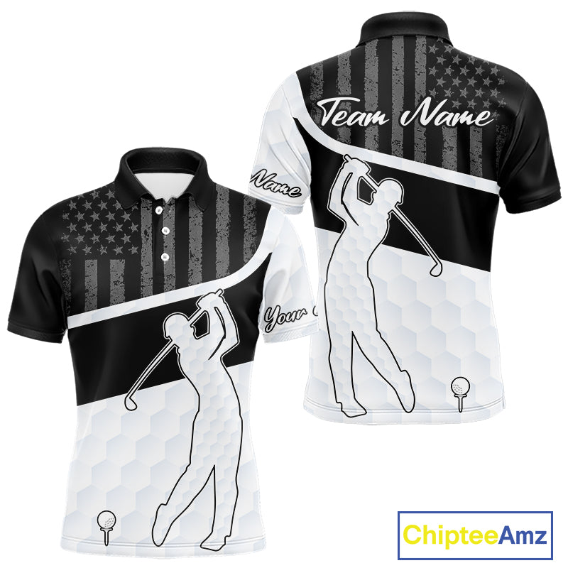 Mens Golf Polo Shirt American Flag Patriotic Golf Shirts Custom Name Golf Gifts For Mens NHT620