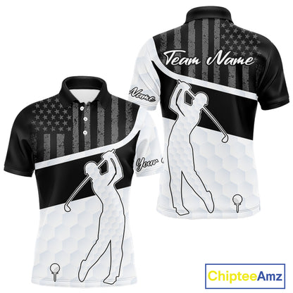 Mens Golf Polo Shirt American Flag Patriotic Golf Shirts Custom Name Golf Gifts For Mens NHT620