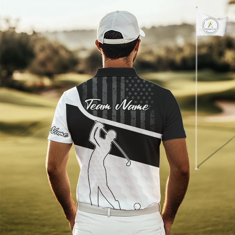 Mens Golf Polo Shirt American Flag Patriotic Golf Shirts Custom Name Golf Gifts For Mens NHT620