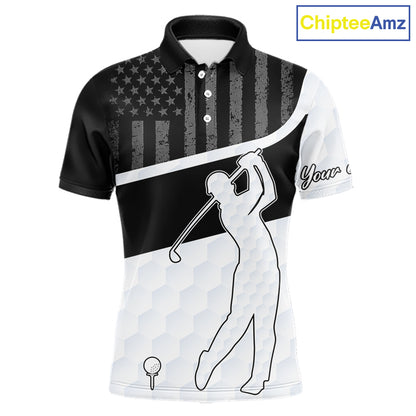Mens Golf Polo Shirt American Flag Patriotic Golf Shirts Custom Name Golf Gifts For Mens NHT620