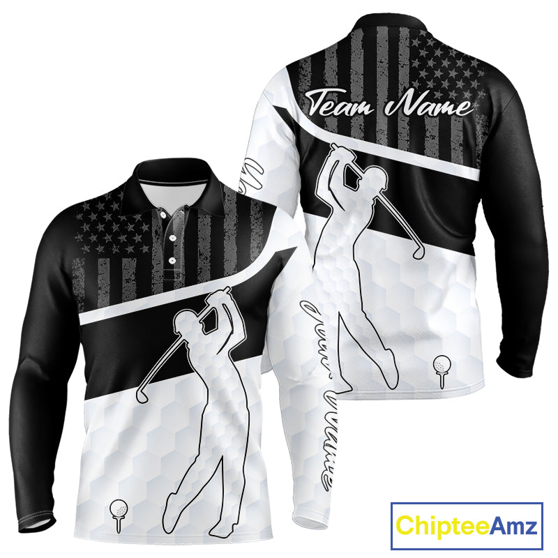 Mens Golf Polo Shirt American Flag Patriotic Golf Shirts Custom Name Golf Gifts For Mens NHT620