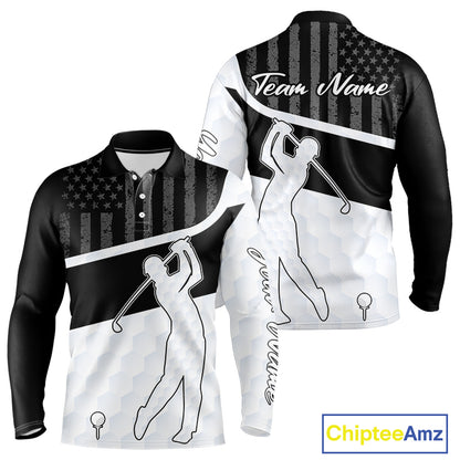 Mens Golf Polo Shirt American Flag Patriotic Golf Shirts Custom Name Golf Gifts For Mens NHT620