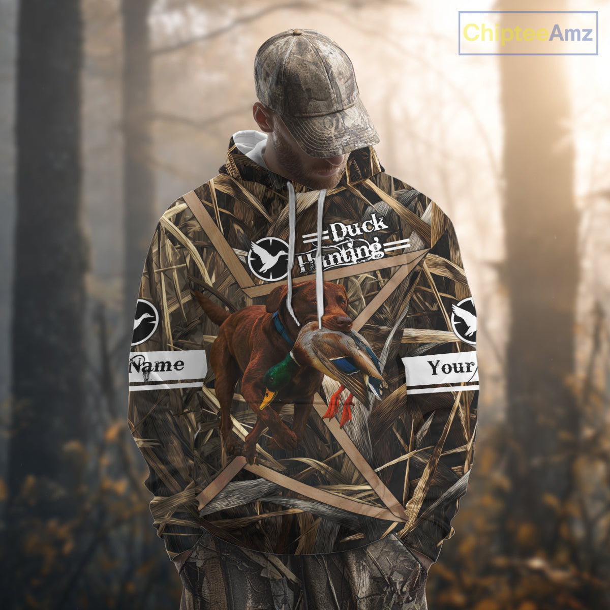 Mallard Duck Hunting Shirts With Dog Chocolate Lab, Personalized Hunting Clothes NHT183