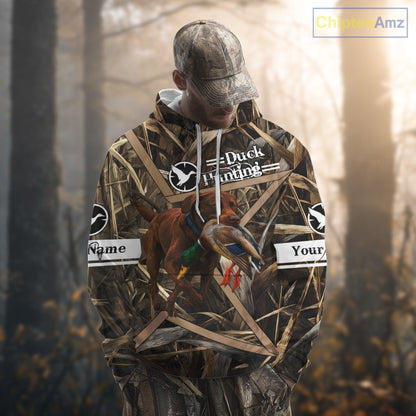 Mallard Duck Hunting Shirts With Dog Chocolate Lab, Personalized Hunting Clothes NHT183