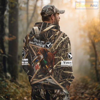 Mallard Duck Hunting Shirts With Dog Chocolate Lab, Personalized Hunting Clothes NHT183