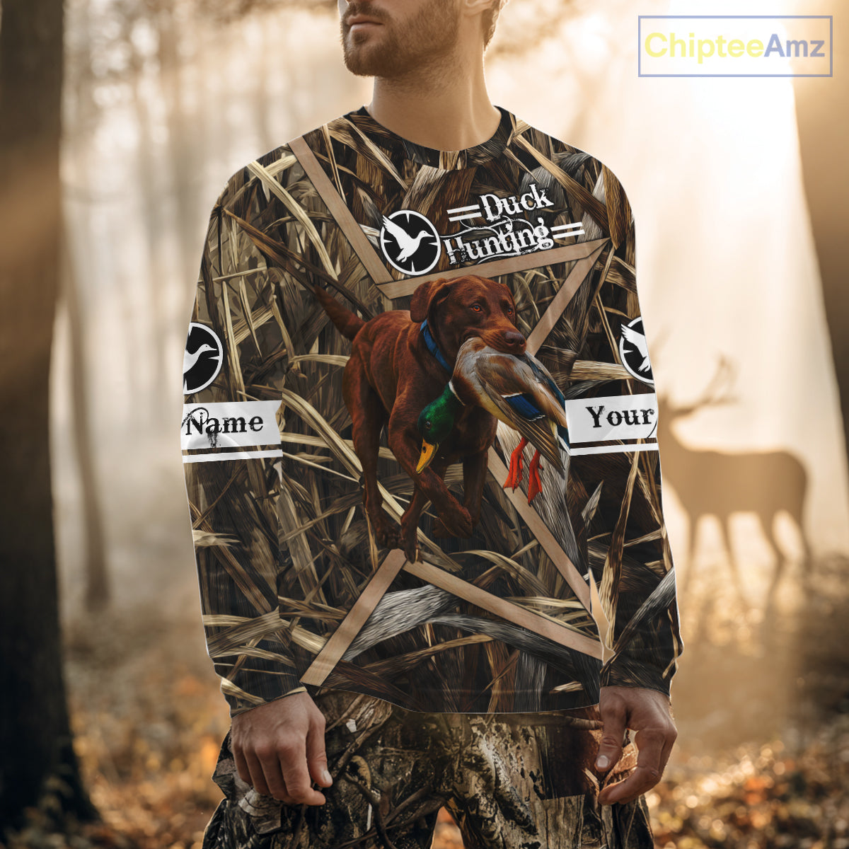 Mallard Duck Hunting Shirts With Dog Chocolate Lab, Personalized Hunting Clothes NHT183