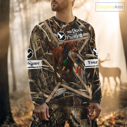 Mallard Duck Hunting Shirts With Dog Chocolate Lab, Personalized Hunting Clothes NHT183