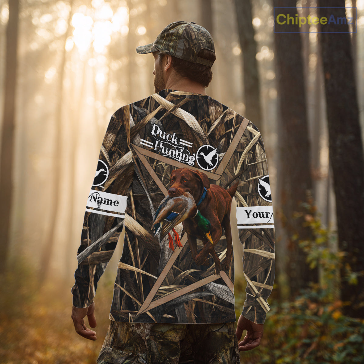 Mallard Duck Hunting Shirts With Dog Chocolate Lab, Personalized Hunting Clothes NHT183