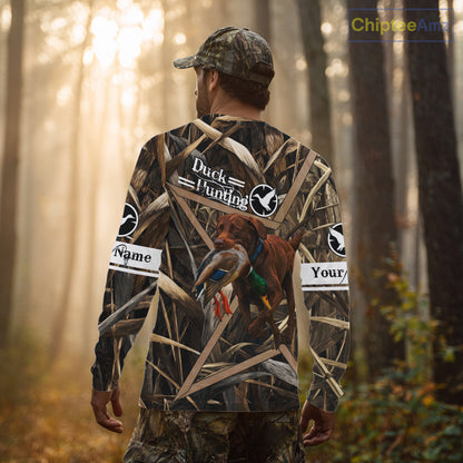Mallard Duck Hunting Shirts With Dog Chocolate Lab, Personalized Hunting Clothes NHT183