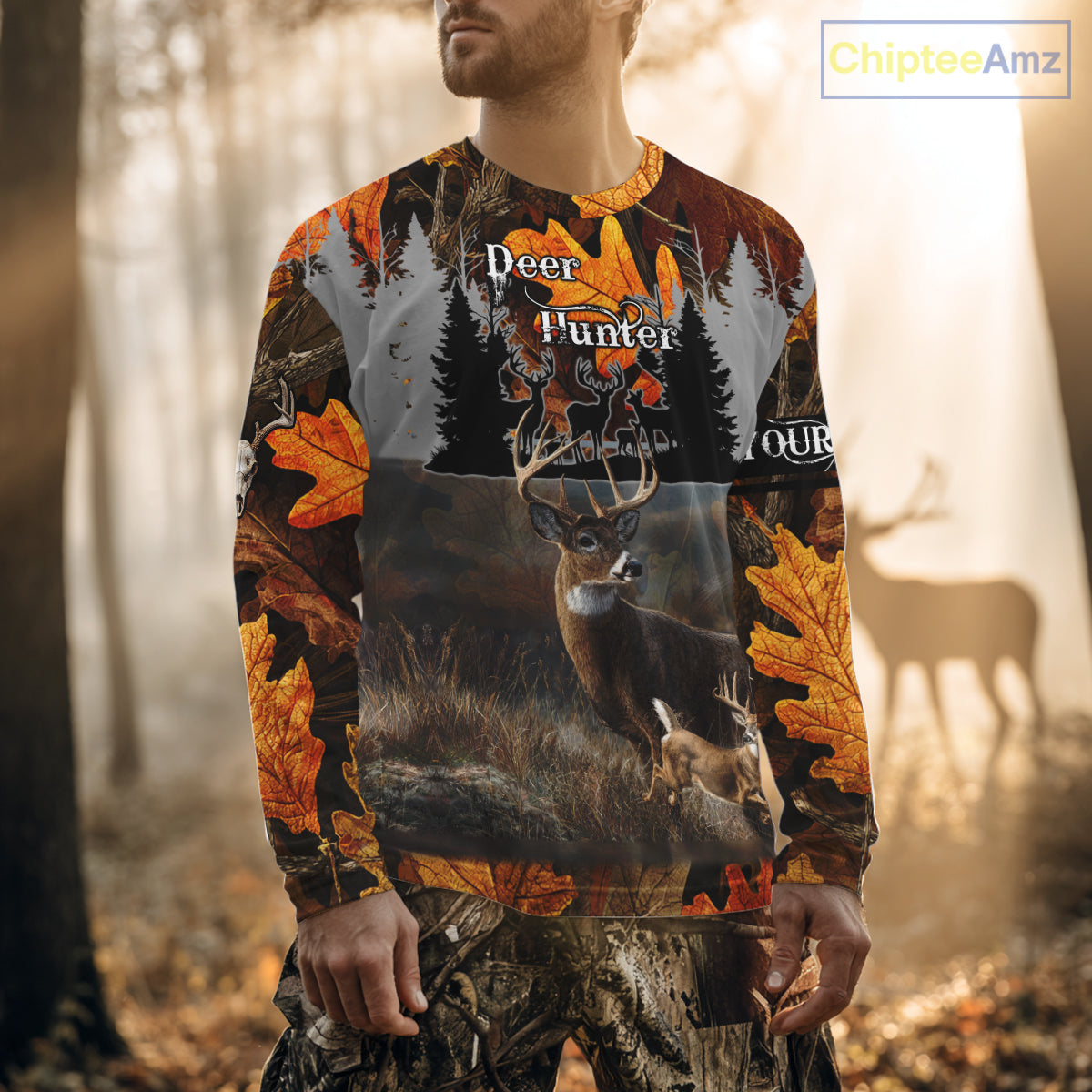 Whitetail Deer Hunting Orange Camo Autumn - Personalized All Over Print Deer Hunting Clothes NHT184