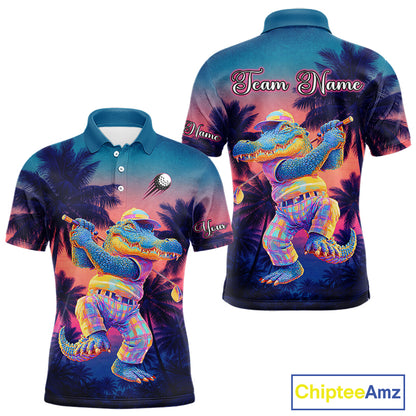 Funny Neon Alligator Golf Polo Shirts For Men Custom Team Alligator Golf Outfit, Golfer Gifts NHT663