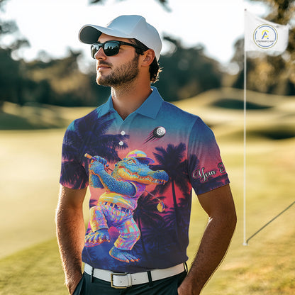 Funny Neon Alligator Golf Polo Shirts For Men Custom Team Alligator Golf Outfit, Golfer Gifts NHT663