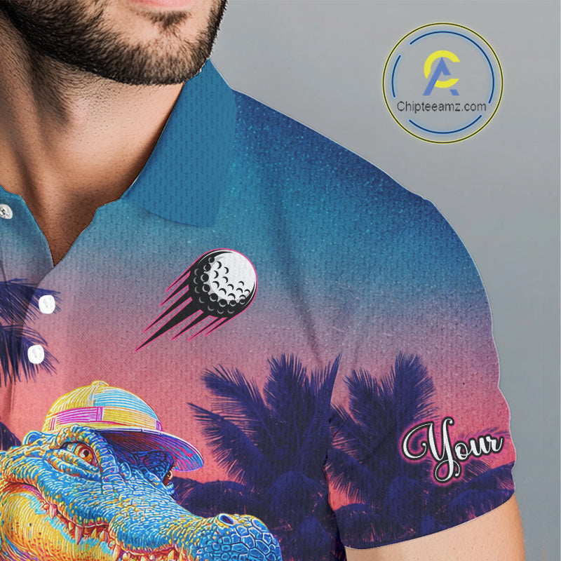 Funny Neon Alligator Golf Polo Shirts For Men Custom Team Alligator Golf Outfit, Golfer Gifts NHT663