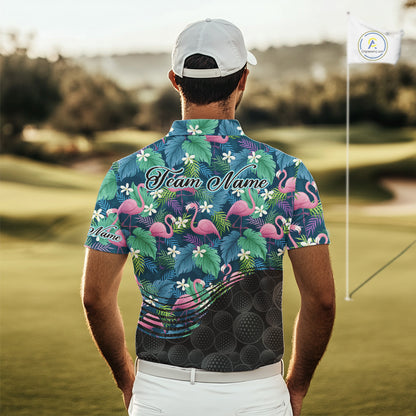 Flamingo Mens Golf Ball Polo Shirts, Colorful Tropical Flamingo Pattern, Tropical Golf Shirt NHT668