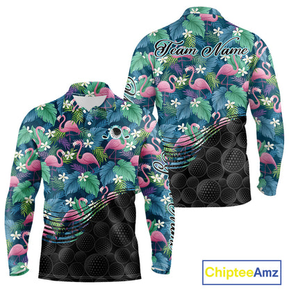 Flamingo Mens Golf Ball Polo Shirts, Colorful Tropical Flamingo Pattern, Tropical Golf Shirt NHT668