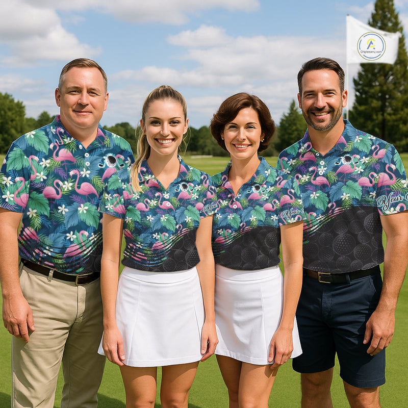 Flamingo Mens Golf Ball Polo Shirts, Colorful Tropical Flamingo Pattern, Tropical Golf Shirt NHT668