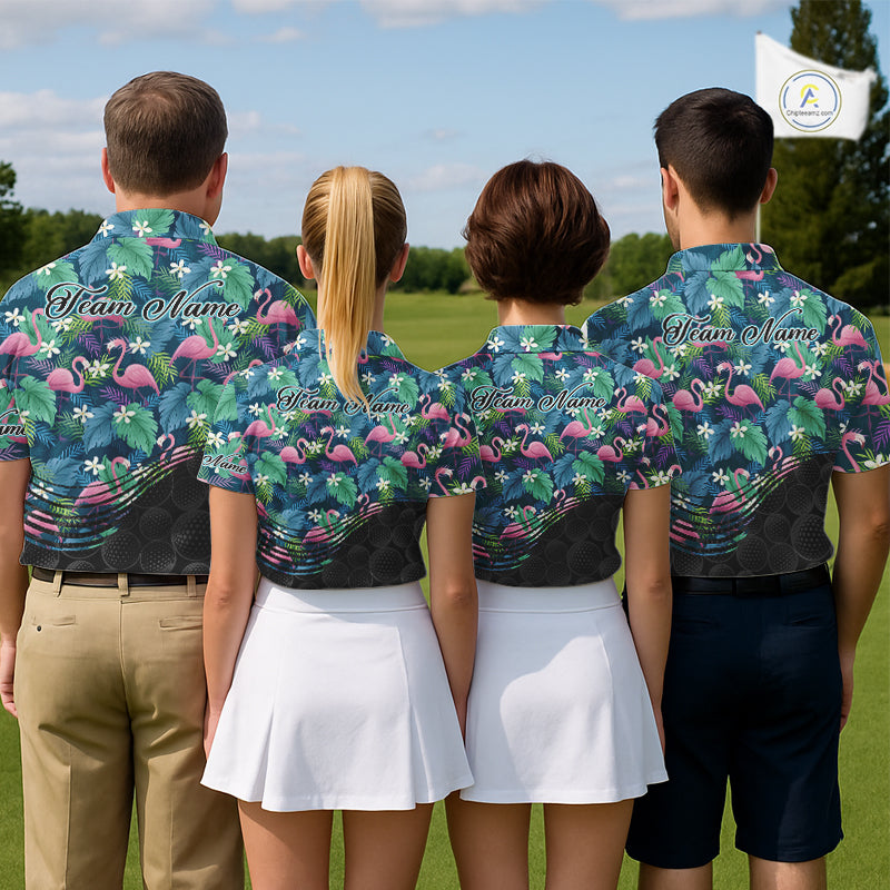 Flamingo Mens Golf Ball Polo Shirts, Colorful Tropical Flamingo Pattern, Tropical Golf Shirt NHT668