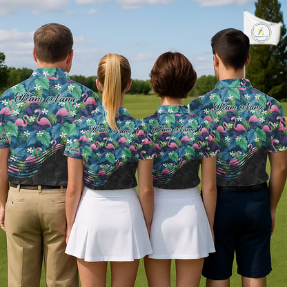 Flamingo Mens Golf Ball Polo Shirts, Colorful Tropical Flamingo Pattern, Tropical Golf Shirt NHT668