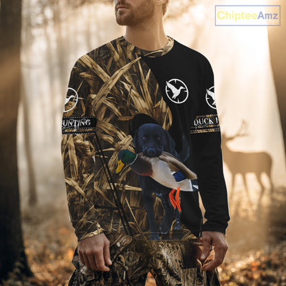 Duck Hunting Waterfowl Camo Black Labrador Retriever Dog Shirts,  Duck Hunting Clothes NHT197