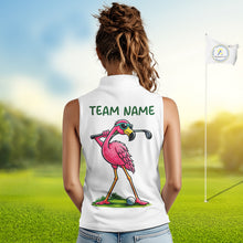 Load image into Gallery viewer, Funny Flamingo Womens Sleeveless Golf Polo Shirts Floral Tropical Leaf Flamingo Custom Name, Golf Gifts NBT564