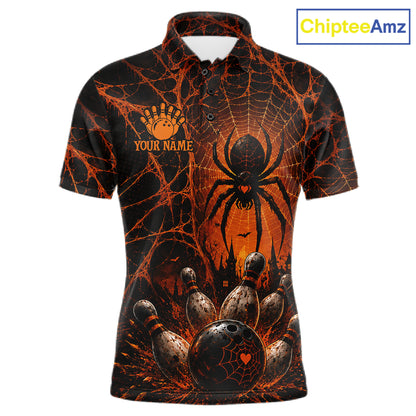 Orange And Black Spider Custom Halloween Bowling Team Shirts For Men, Bowling Gifts NBT961