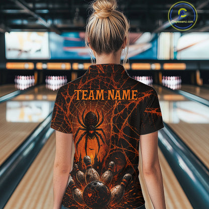 Orange And Black Spider Custom Halloween Bowling Team Shirts For Women, Bowling Gifts NBT961