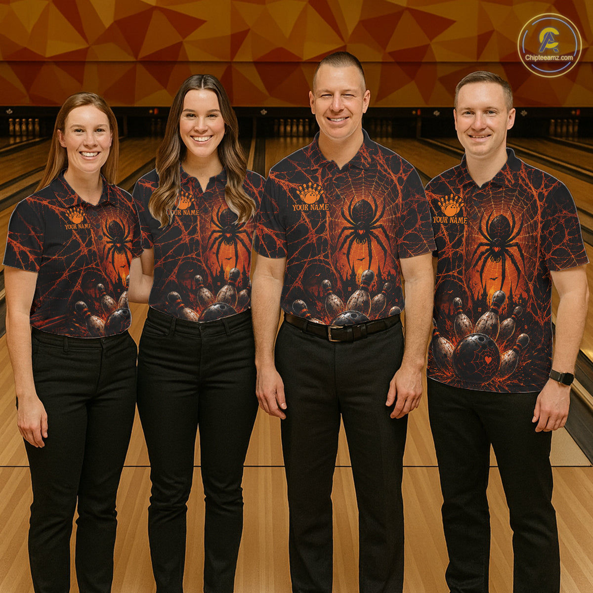 Orange And Black Spider Custom Halloween Bowling Team Shirts For Men, Bowling Gifts NBT961