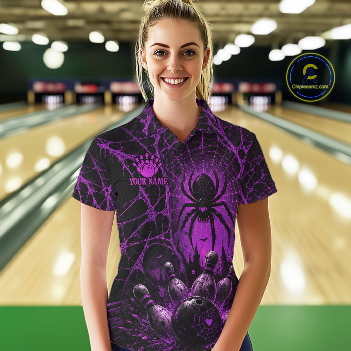 Purple Spider Custom Halloween Bowling Team Shirts For Women, Bowling Gifts NBT962