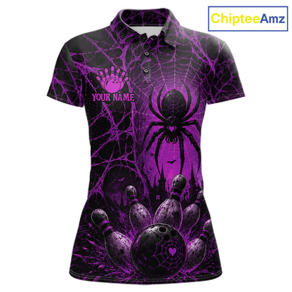 Purple Spider Custom Halloween Bowling Team Shirts For Women, Bowling Gifts NBT962