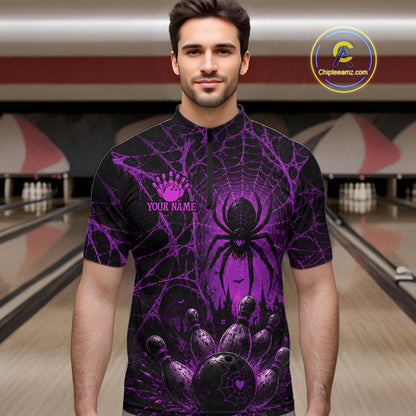 Purple Spider Custom Halloween Bowling Team Shirts For Men, Bowling Gifts NBT962