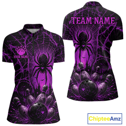 Purple Spider Custom Halloween Bowling Team Shirts For Women, Bowling Gifts NBT962