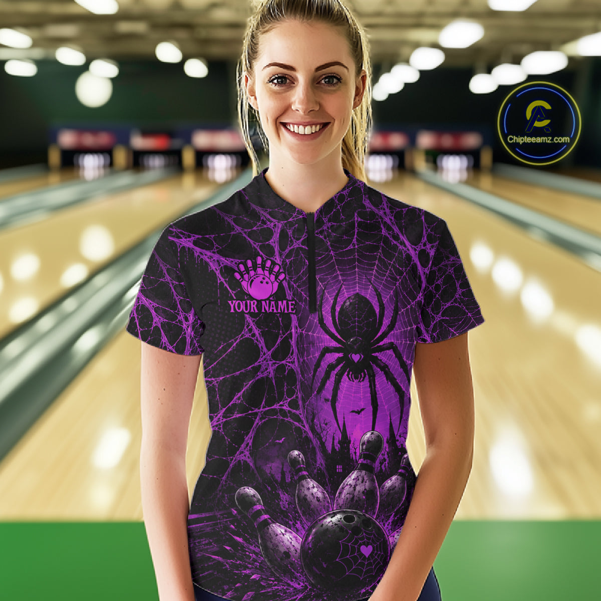 Purple Spider Custom Halloween Bowling Team Shirts For Women, Bowling Gifts NBT962
