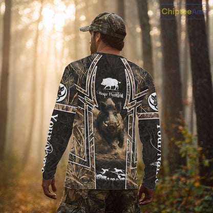 Wild Hog Hunting Full 3D Camo Printed Custom Name Boar Hunting Clothes, Hunting Gifts NBT192